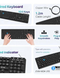 EVM WDKM-315 Wired USB Keyboard Smooth Keystrokes